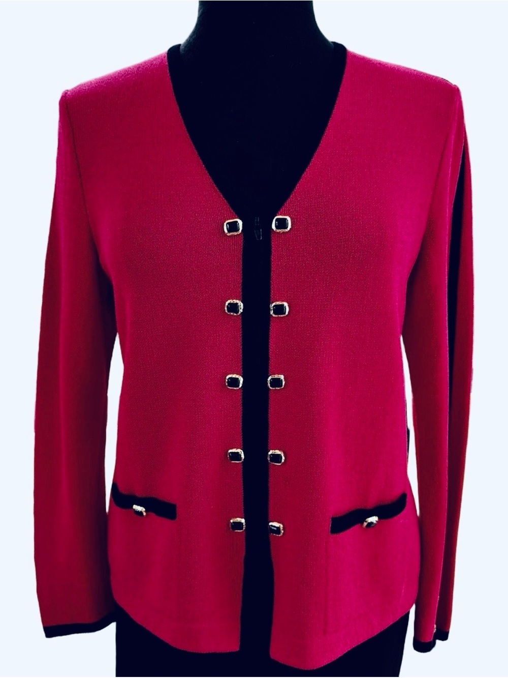 St. John Collection Santana Knit Zip Blazer Jacket Size 4 Magenta Black Dog Show